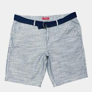 Guess Men’s Belted Blue Flat Front Chino Shorts Size 38 Preppy Resortwear
